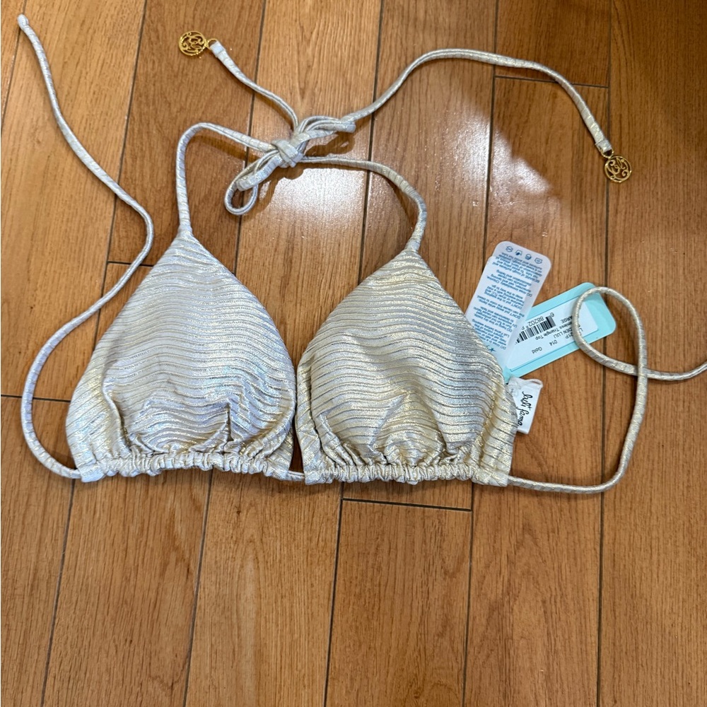 NWT Luli Fama Reversible Gold Metallic Triangle Bikini Top Large